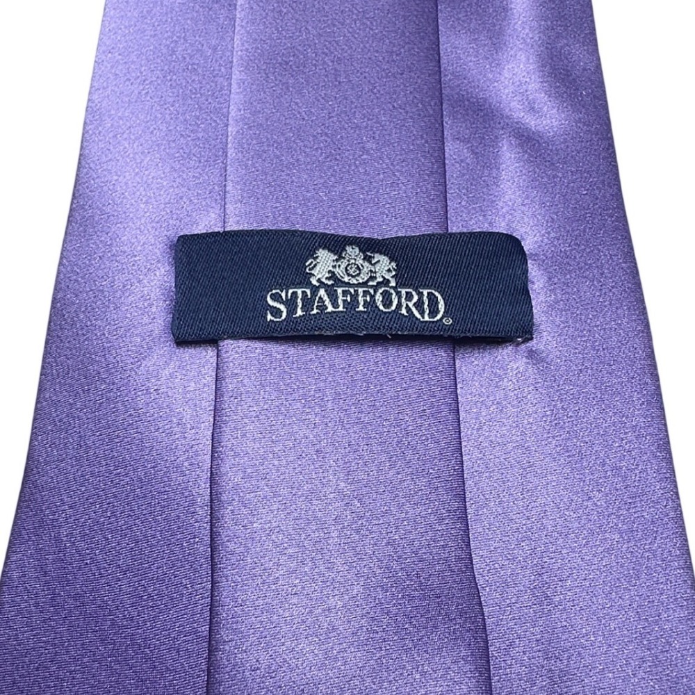 Stafford Silk Necktie Pocket Square Set Mens OS Purple New Solid Satin 63" - Picture 7 of 8